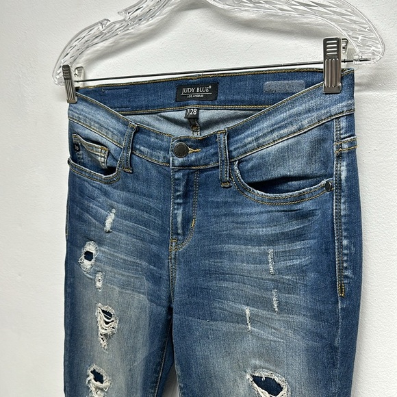 Judy Blue Janette Jeans Distressed Skinny Jean Raw Hem Stretch Blue Size 7 / 28 - Picture 3 of 8